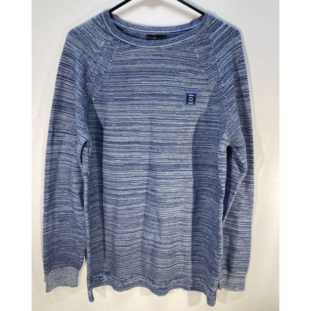 Gabbiano Mens Crewneck Knit Sweater L Blue White Melange Space Dye Pullover